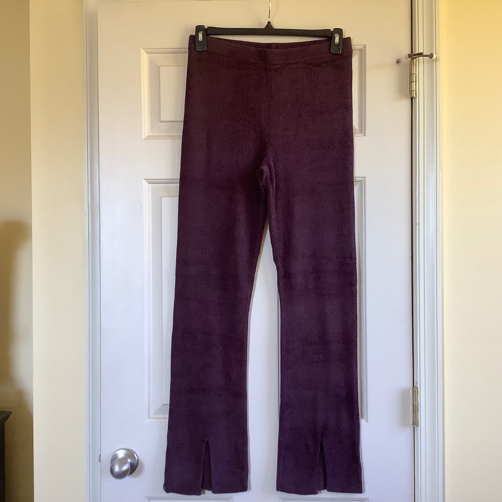 Barefoot Dreams CozyChic Ultra Lite Slim Slit Pant Black Currant SZ L